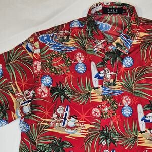 SSLR Men's Collection Small Surfing‎ Santa Short Sleeve Buttondown Shirt